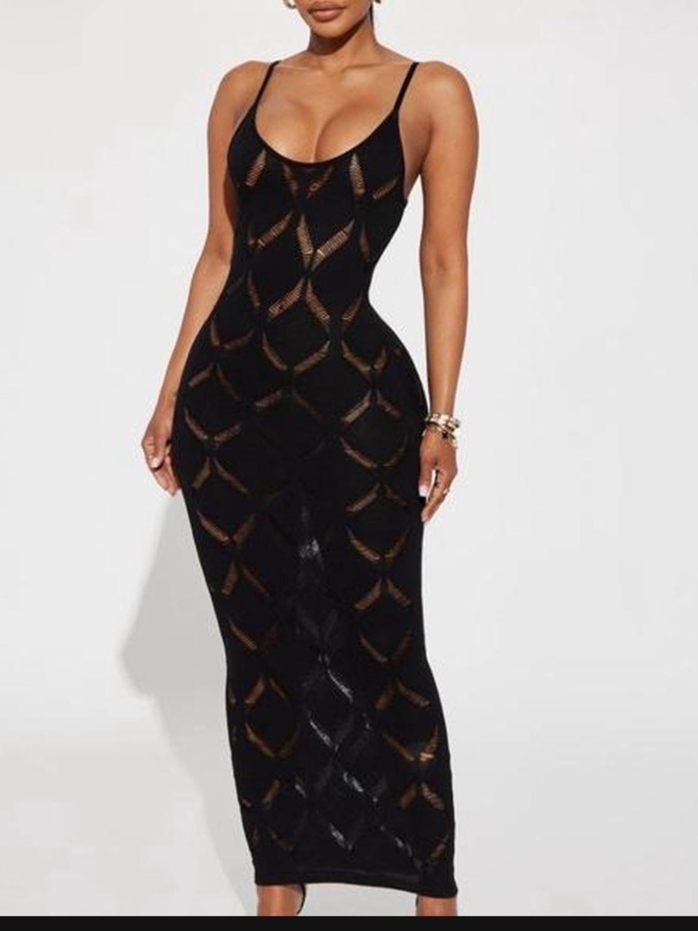 Fashion Nova Black Sheer Knit Cutout Maxi Dress